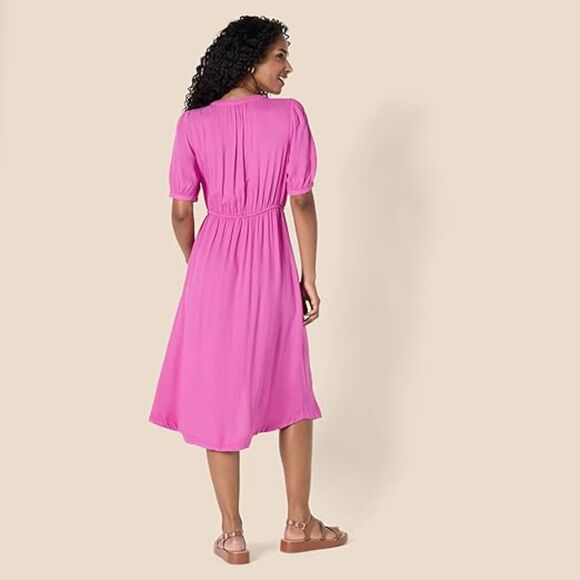 Fit and Flare drawstriWaisted Midi A-Line Dress with Pockets, MEDIUM, 8D-146D011 - Picture 2 of 2